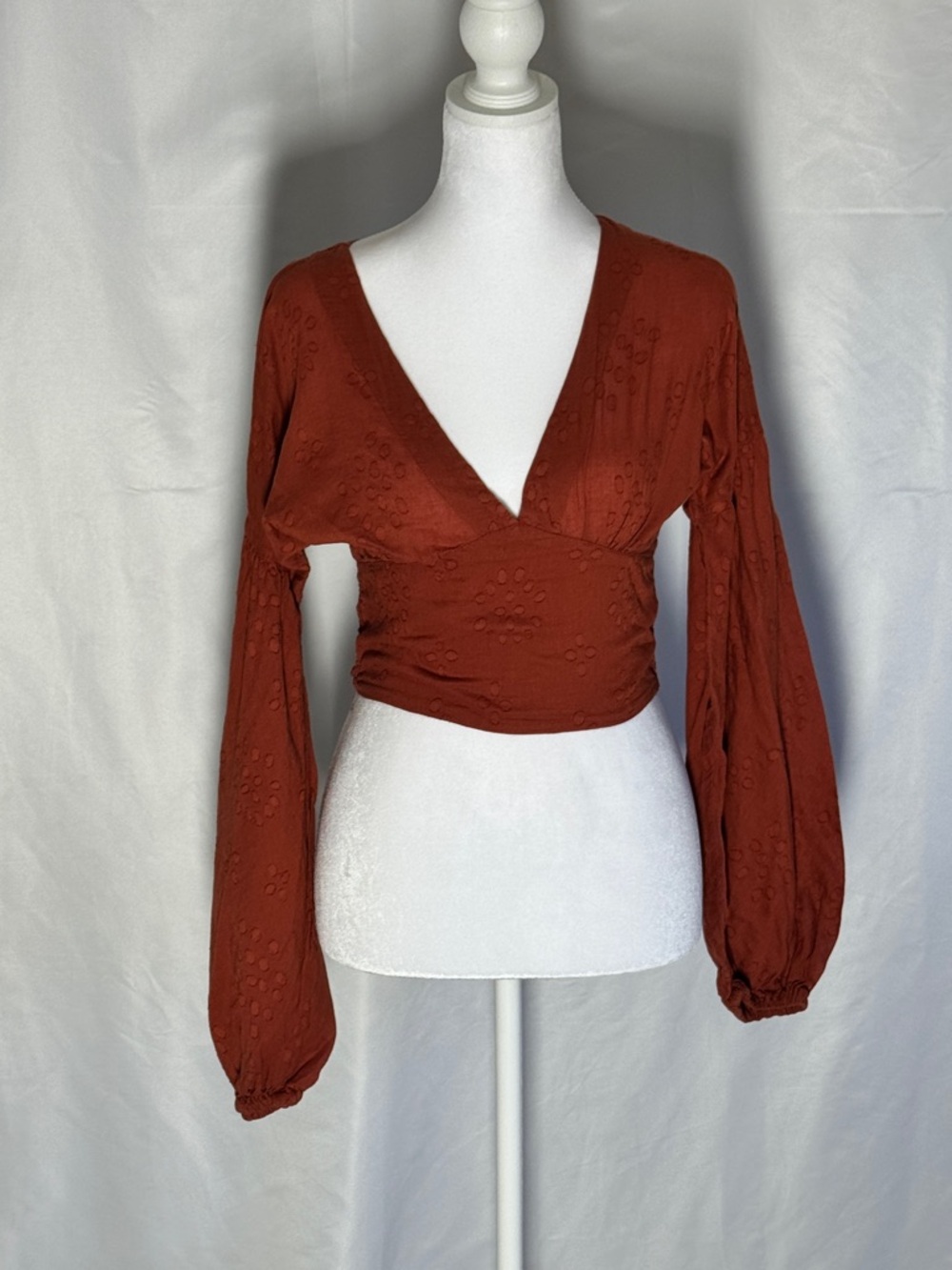 Free People Rust Orange Wrap Crop Blouse